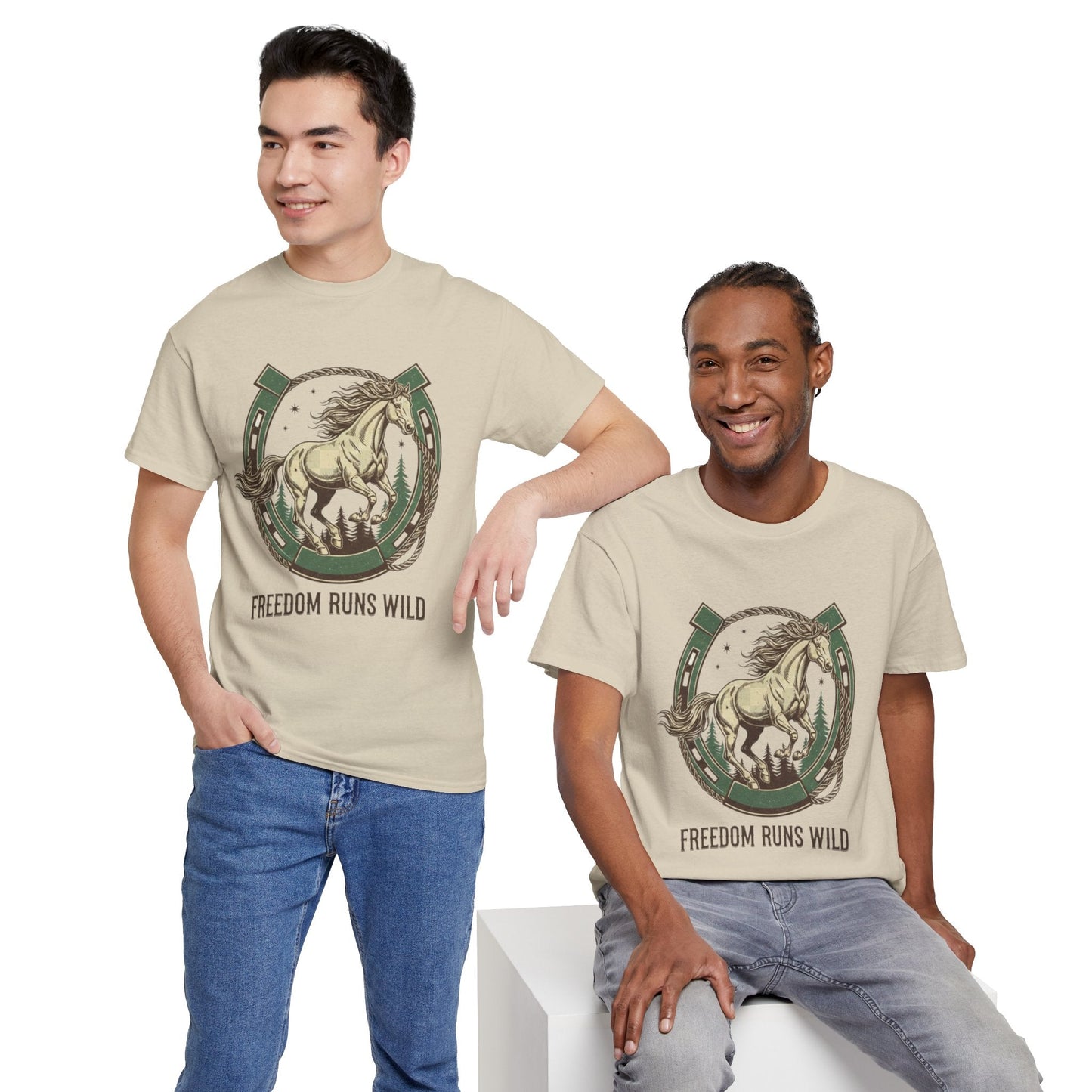 Freedom Runs Wild Horse Graphic T-Shirt – Vintage Western Men’s Tee - JennyCool