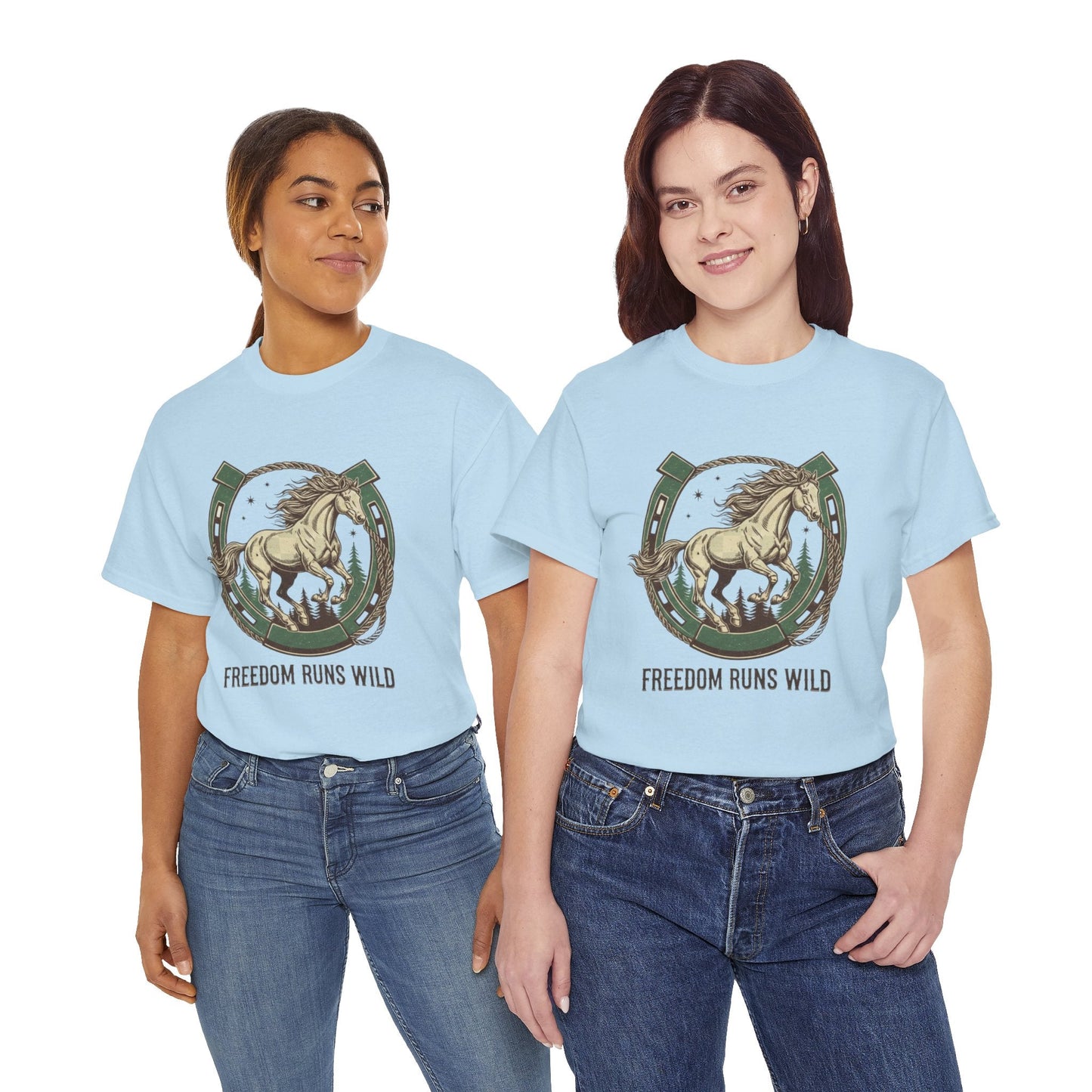 Freedom Runs Wild Horse Graphic T-Shirt – Vintage Western Women’s Tee - JennyCool