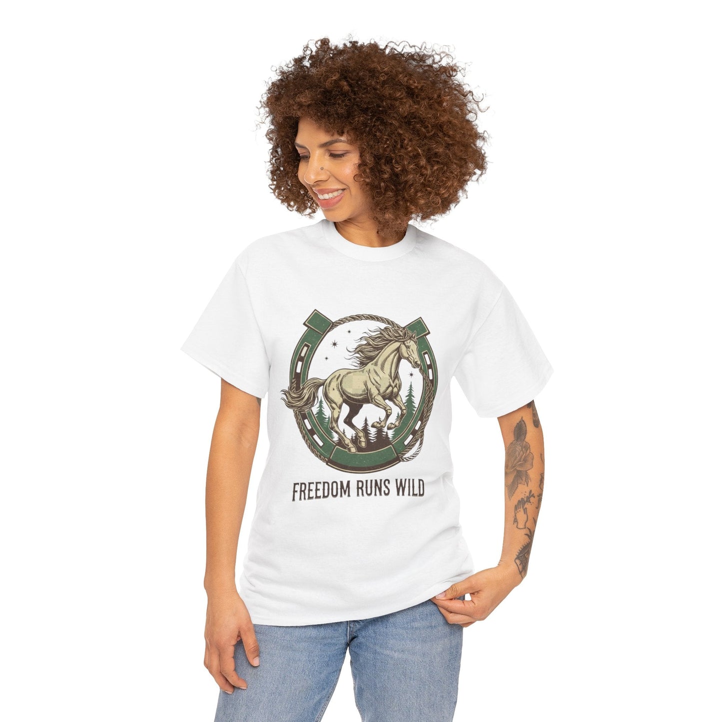 Freedom Runs Wild Horse Graphic T-Shirt – Vintage Western Women’s Tee - JennyCool