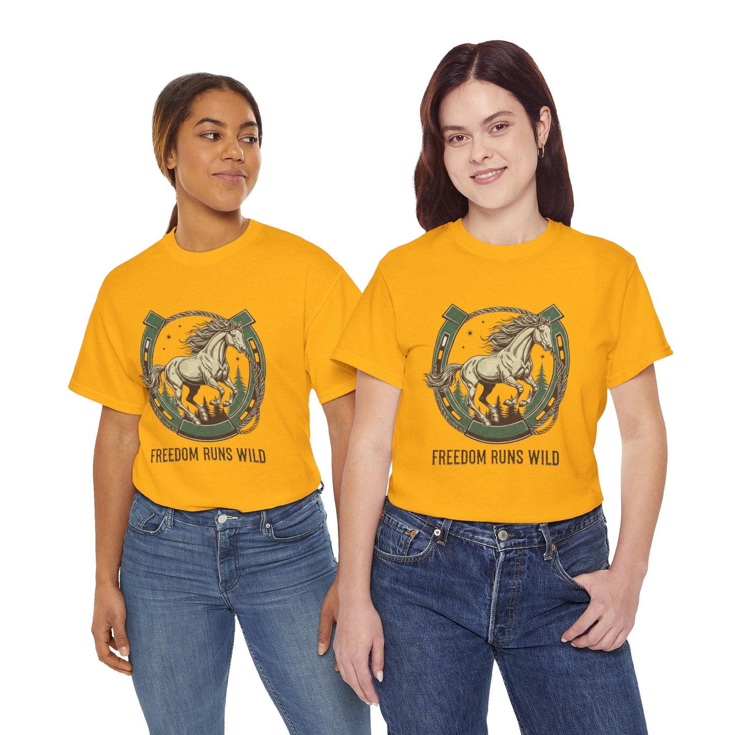 Freedom Runs Wild Horse Graphic T-Shirt – Vintage Western Women’s Tee - JennyCool