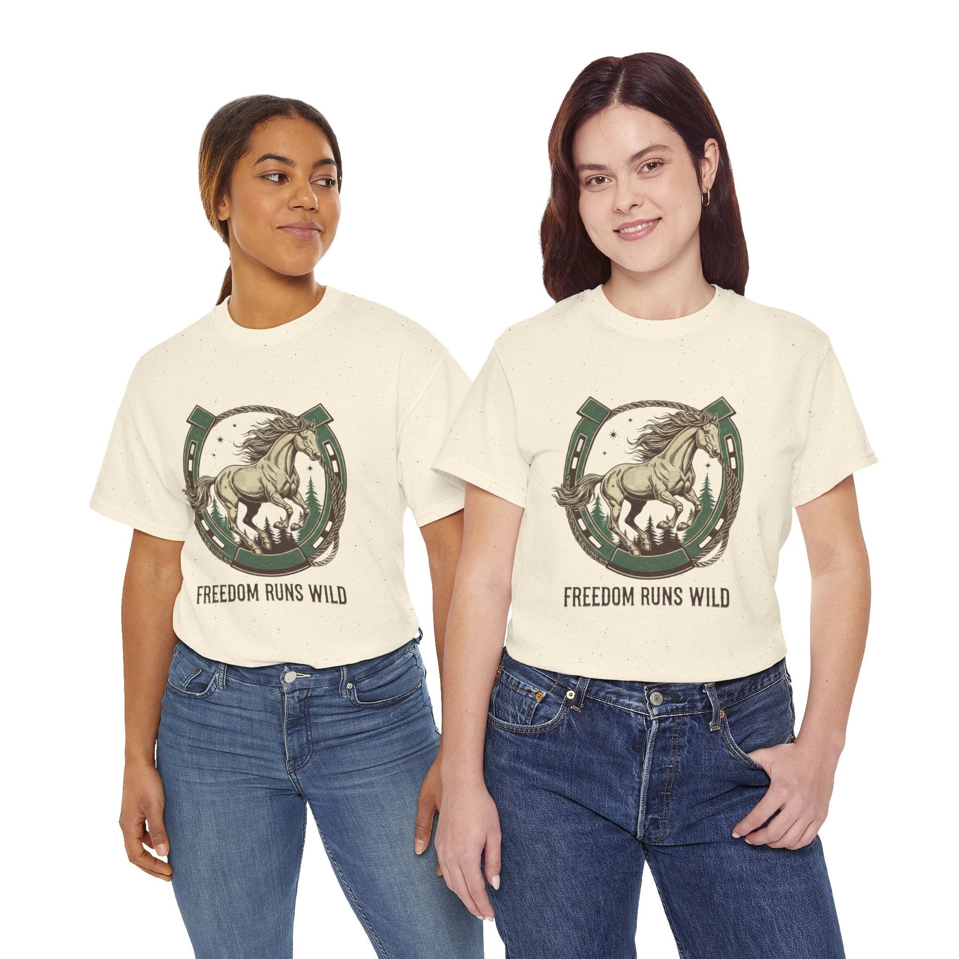 Freedom Runs Wild Horse Graphic T-Shirt – Vintage Western Women’s Tee - JennyCool