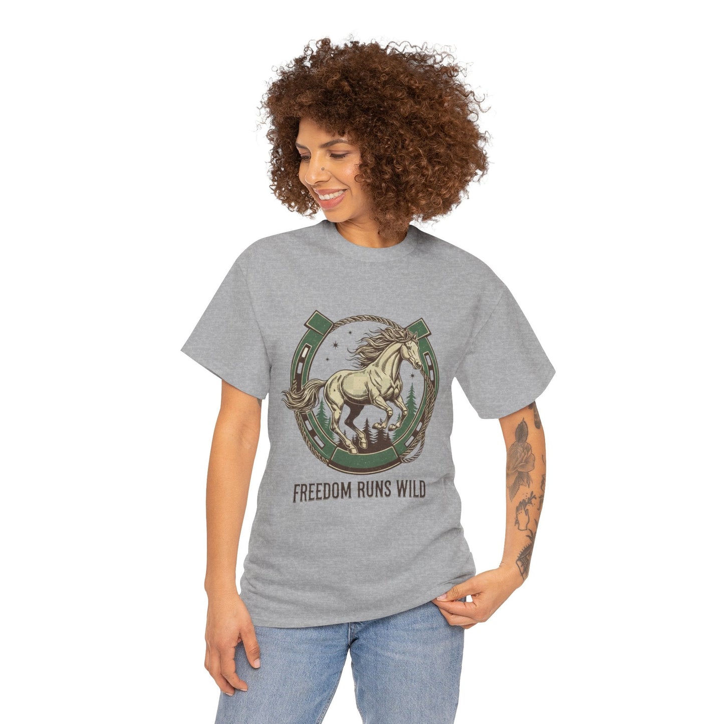 Freedom Runs Wild Horse Graphic T-Shirt – Vintage Western Women’s Tee - JennyCool
