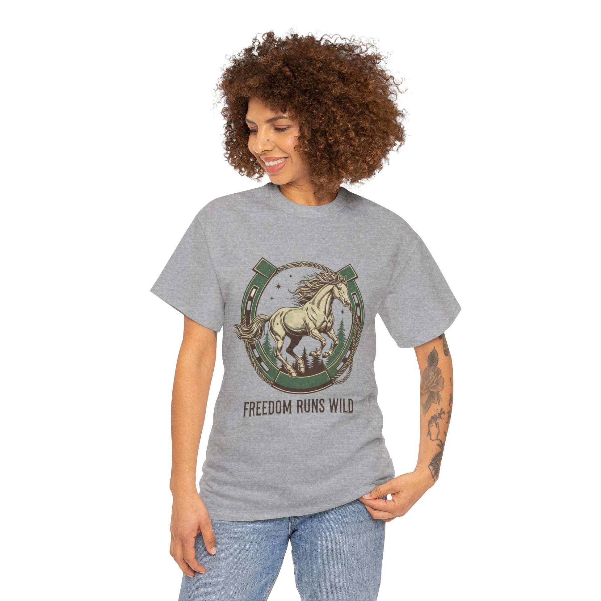 Freedom Runs Wild Horse Graphic T-Shirt – Vintage Western Women’s Tee - JennyCool