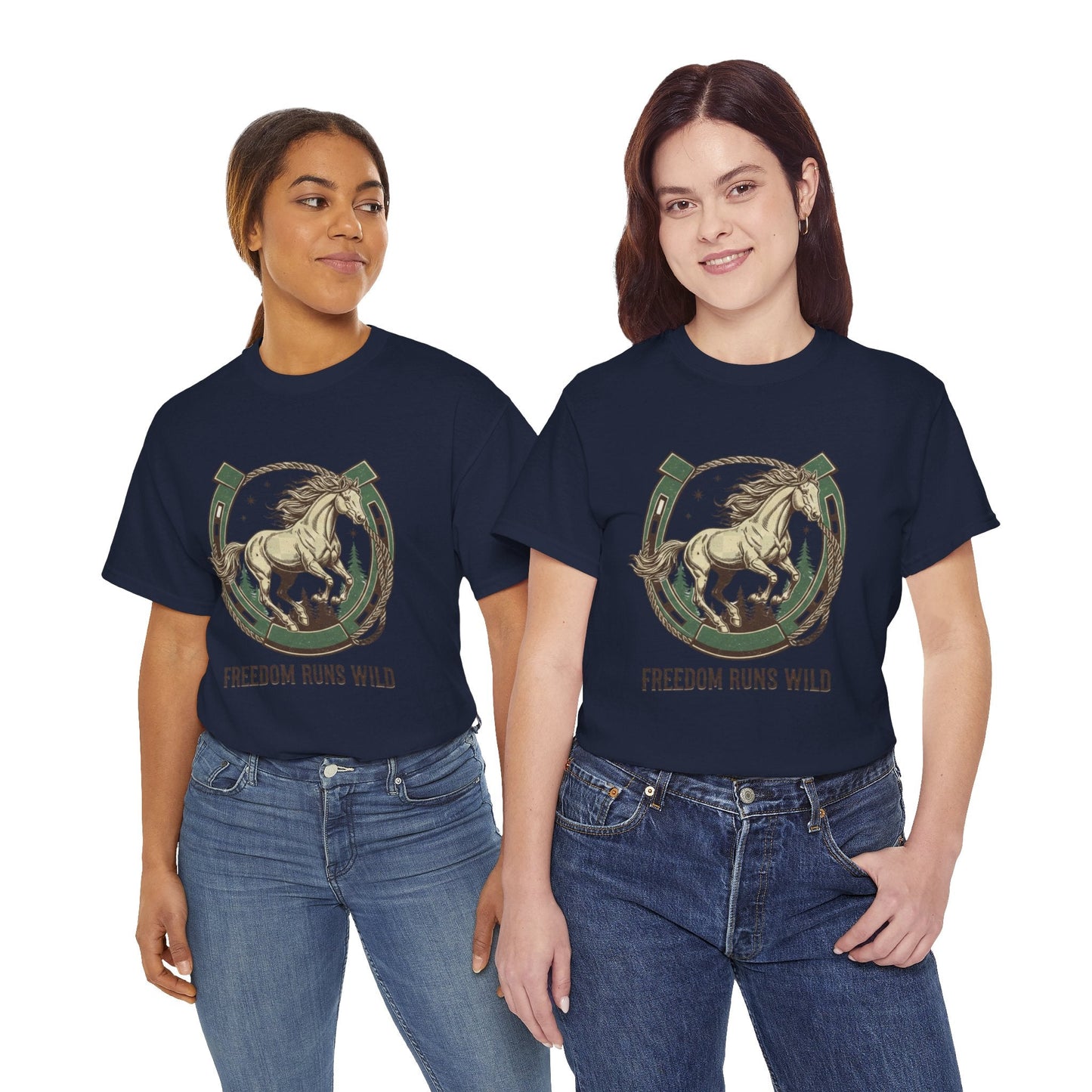 Freedom Runs Wild Horse Graphic T-Shirt – Vintage Western Women’s Tee - JennyCool
