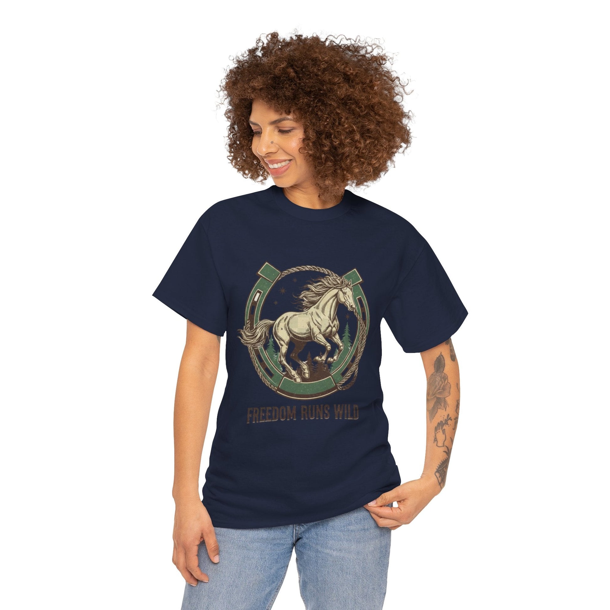 Freedom Runs Wild Horse Graphic T-Shirt – Vintage Western Women’s Tee - JennyCool