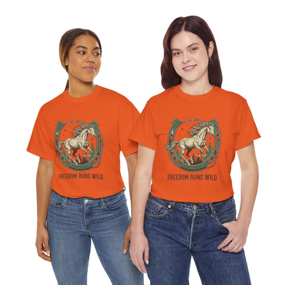 Freedom Runs Wild Horse Graphic T-Shirt – Vintage Western Women’s Tee - JennyCool