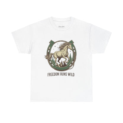 Freedom Runs Wild Horse Graphic T-Shirt – Vintage Western Women’s Tee - JennyCool