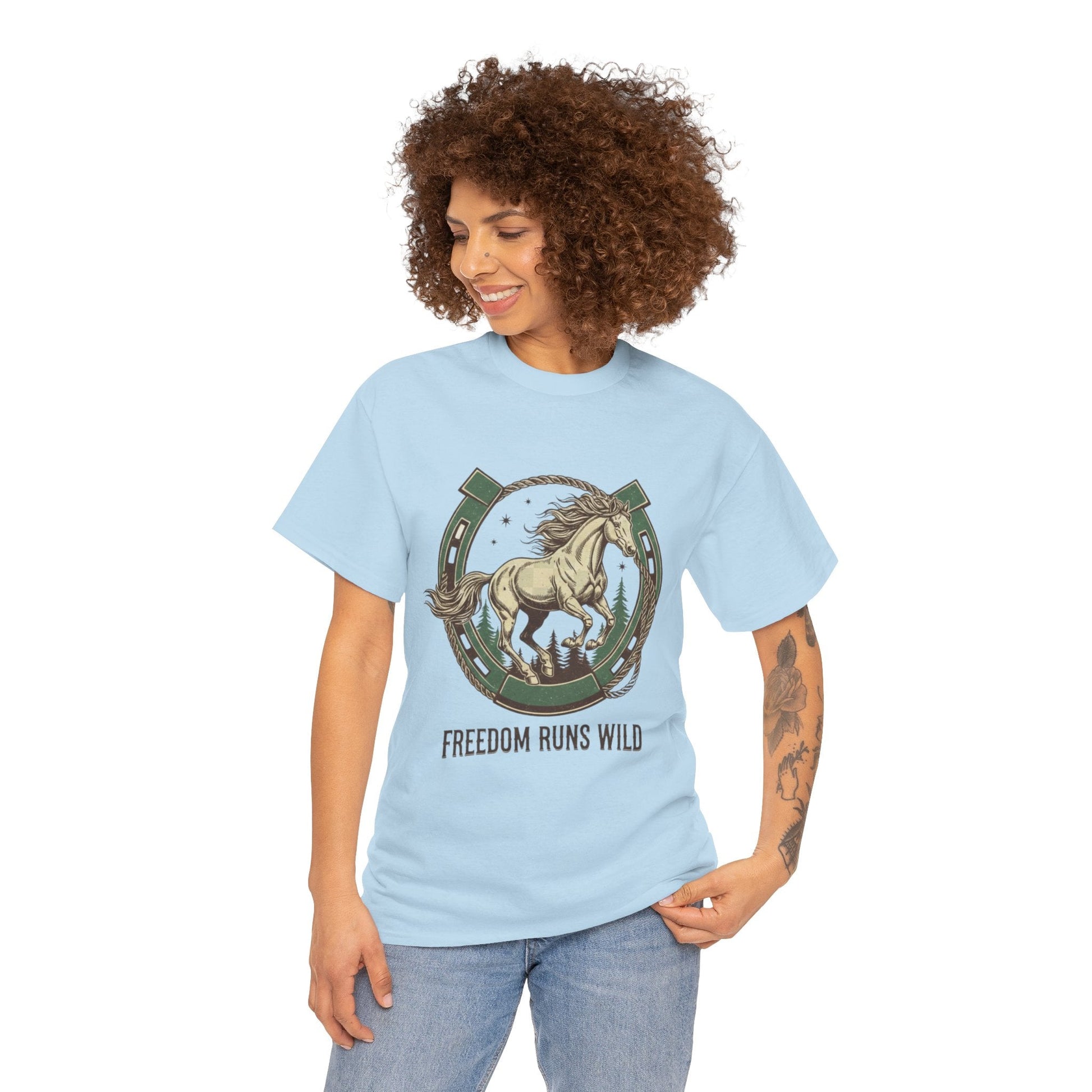 Freedom Runs Wild Horse Graphic T-Shirt – Vintage Western Women’s Tee - JennyCool