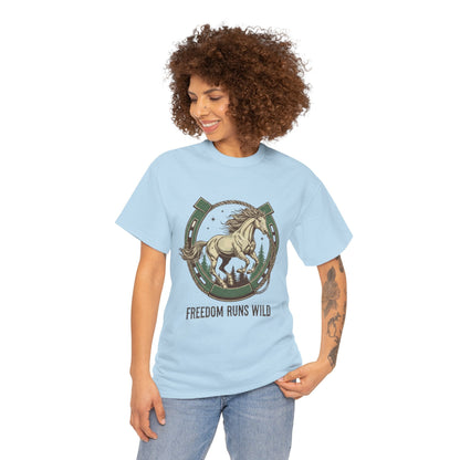 Freedom Runs Wild Horse Graphic T-Shirt – Vintage Western Women’s Tee - JennyCool