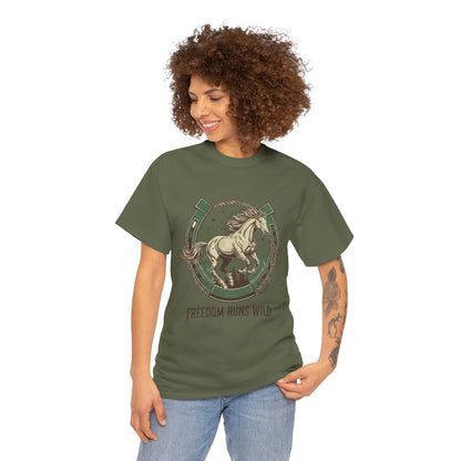 Freedom Runs Wild Horse Graphic T-Shirt – Vintage Western Women’s Tee - JennyCool