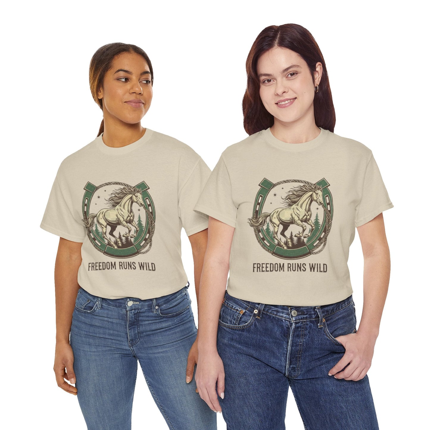 Freedom Runs Wild Horse Graphic T-Shirt – Vintage Western Women’s Tee - JennyCool