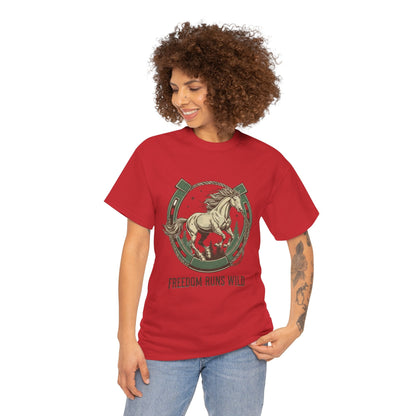 Freedom Runs Wild Horse Graphic T-Shirt – Vintage Western Women’s Tee - JennyCool