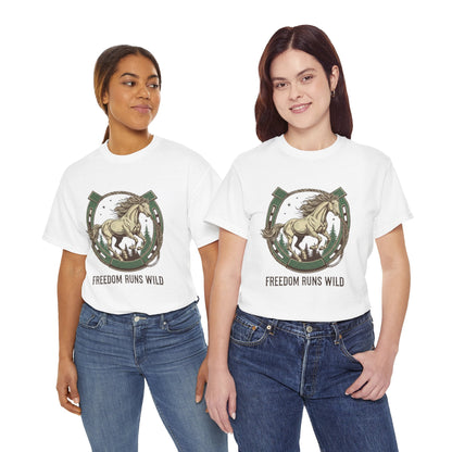 Freedom Runs Wild Horse Graphic T-Shirt – Vintage Western Women’s Tee - JennyCool