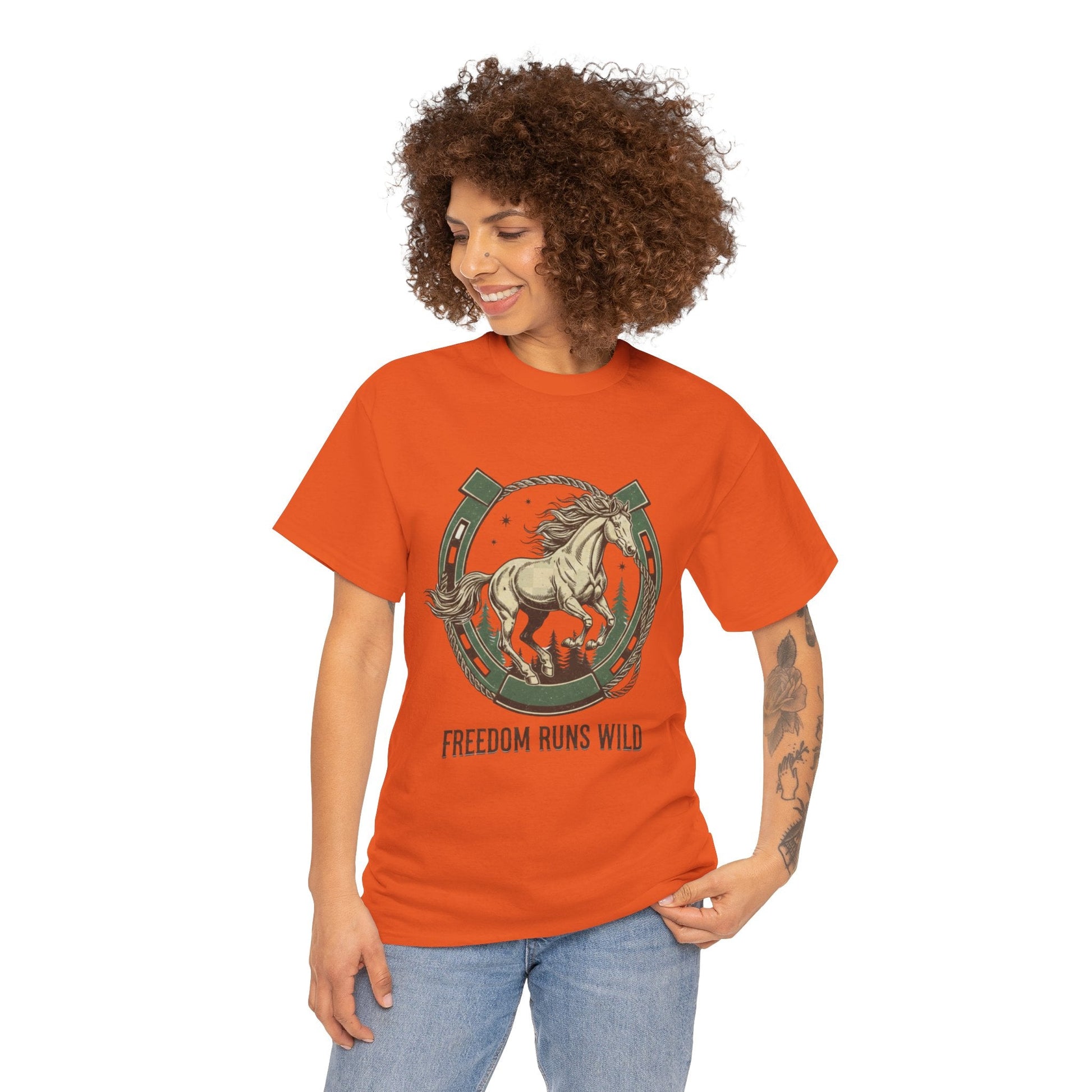 Freedom Runs Wild Horse Graphic T-Shirt – Vintage Western Women’s Tee - JennyCool
