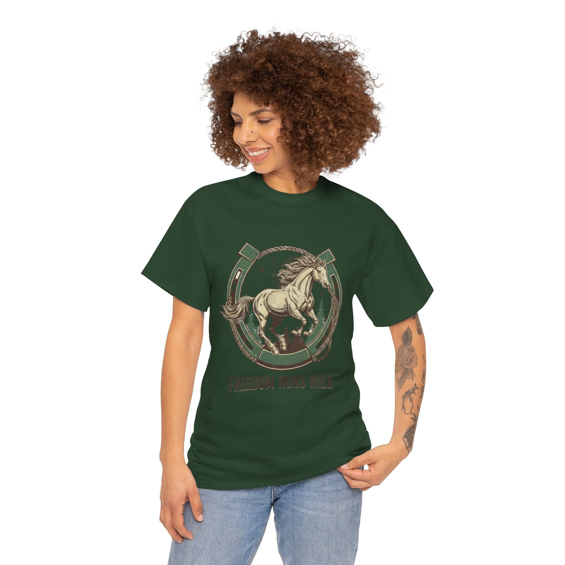 Freedom Runs Wild Horse Graphic T-Shirt – Vintage Western Women’s Tee - JennyCool