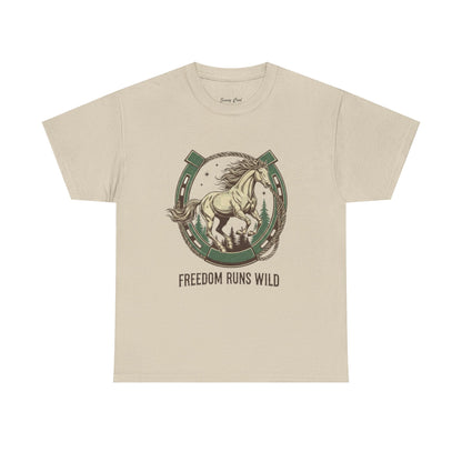Freedom Runs Wild Horse Graphic T-Shirt – Vintage Western Women’s Tee - JennyCool