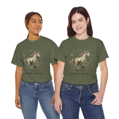 Freedom Runs Wild Horse Graphic T-Shirt – Vintage Western Women’s Tee - JennyCool