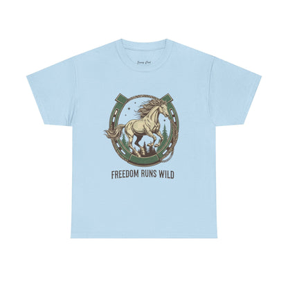 Freedom Runs Wild Horse Graphic T-Shirt – Vintage Western Women’s Tee - JennyCool