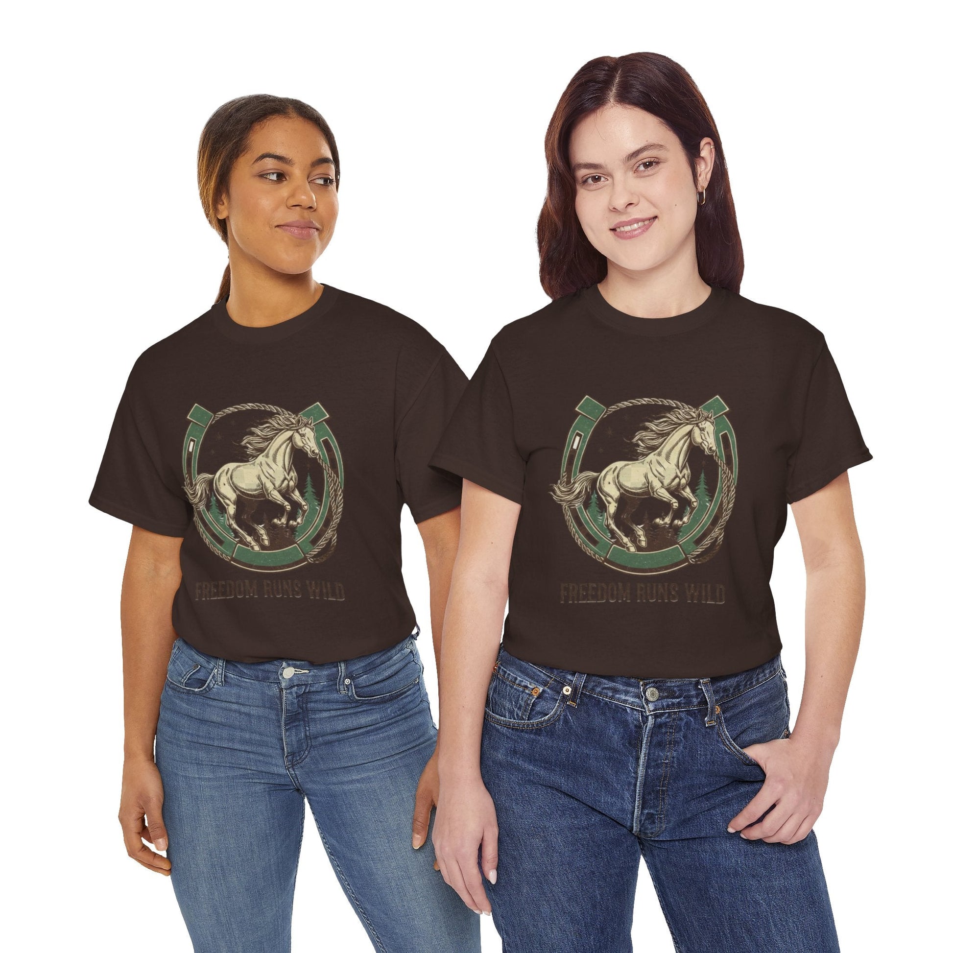 Freedom Runs Wild Horse Graphic T-Shirt – Vintage Western Women’s Tee - JennyCool