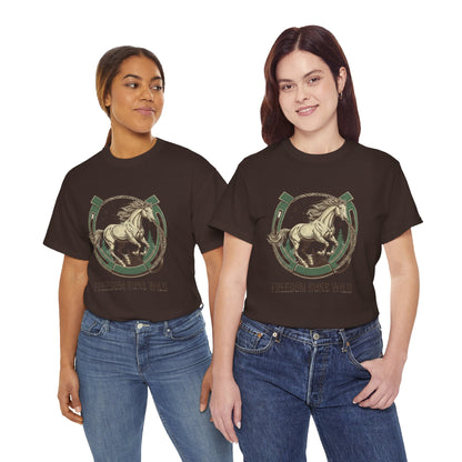 Freedom Runs Wild Horse Graphic T-Shirt – Vintage Western Women’s Tee - JennyCool
