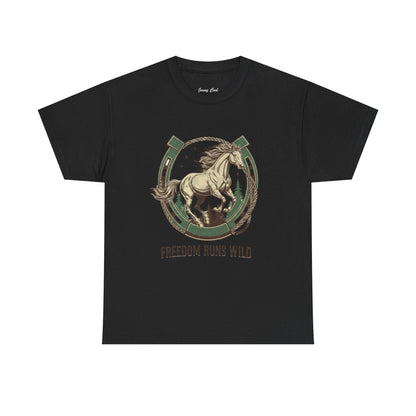 Freedom Runs Wild Horse Graphic T-Shirt – Vintage Western Women’s Tee - JennyCool