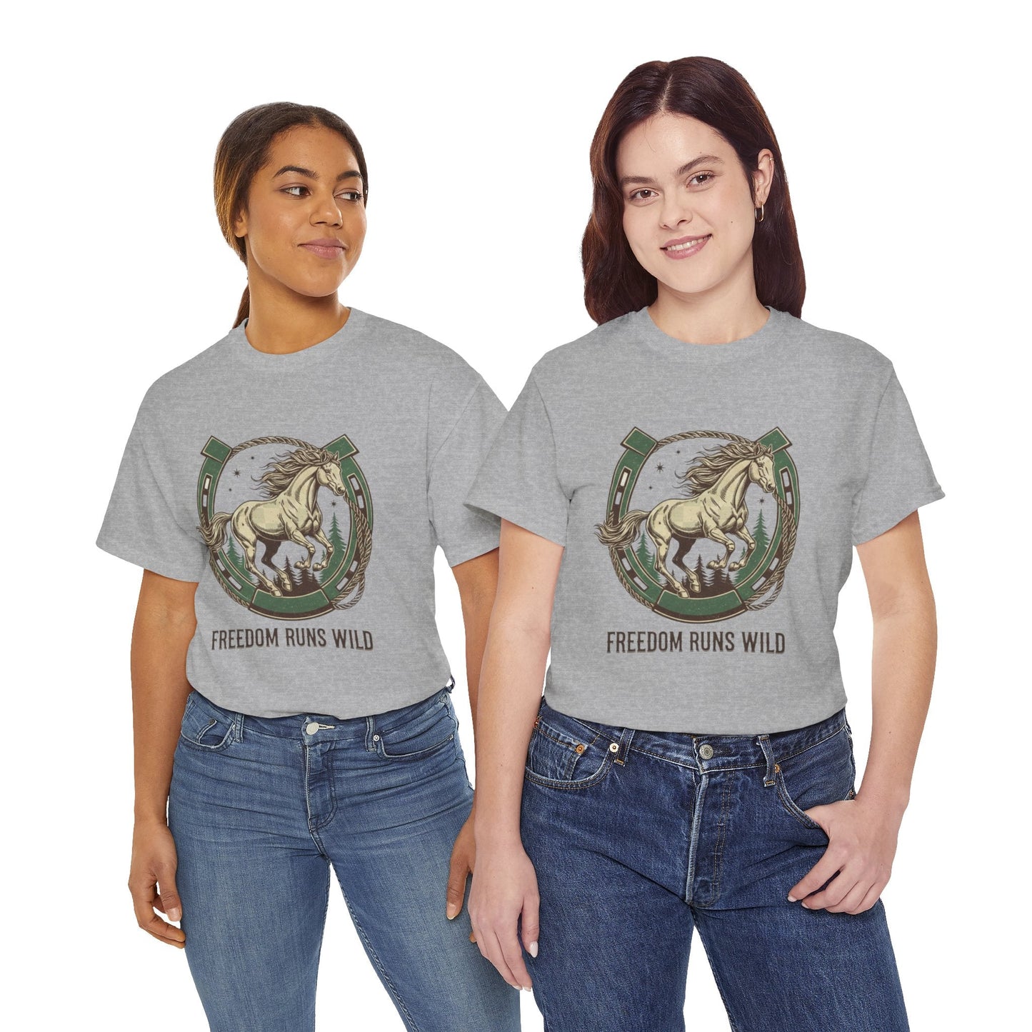 Freedom Runs Wild Horse Graphic T-Shirt – Vintage Western Women’s Tee - JennyCool