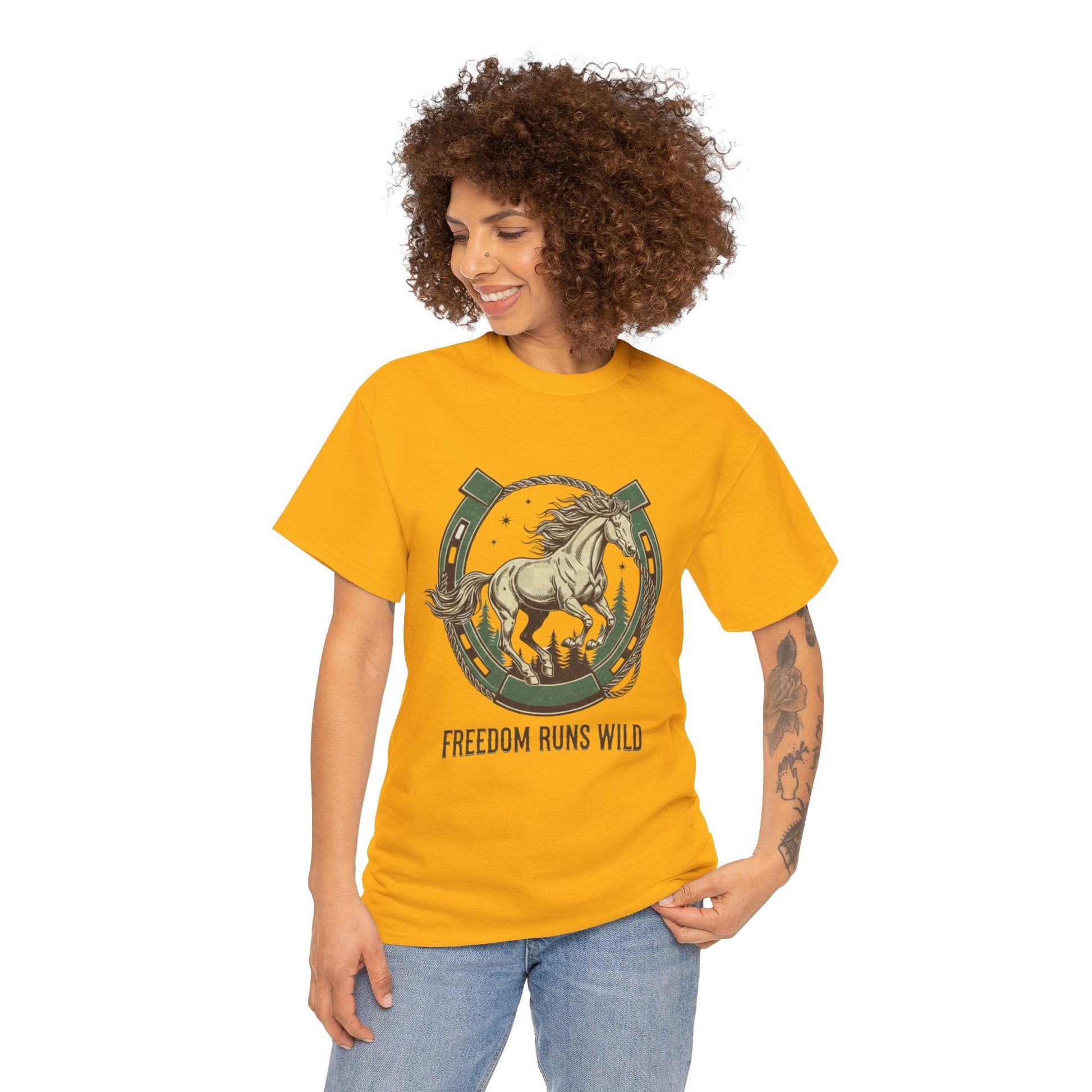 Freedom Runs Wild Horse Graphic T-Shirt – Vintage Western Women’s Tee - JennyCool