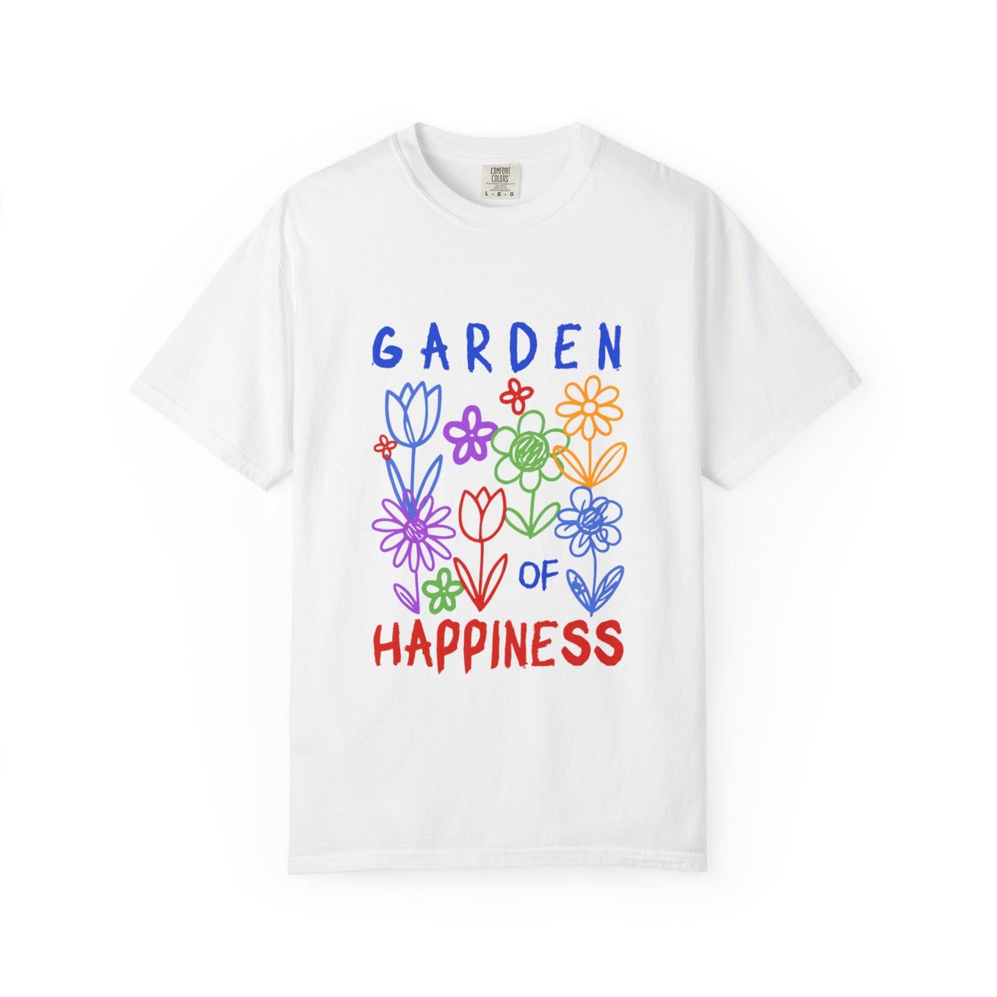 Garden of Happiness Floral Tee – Colorful Flower Graphic Shirt for Women, Cute Botanical Aesthetic T-Shirt - JennyCool