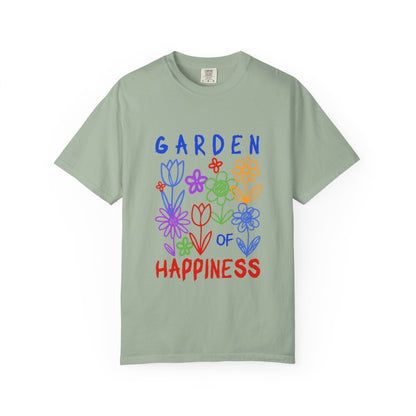 Garden of Happiness Floral Tee – Colorful Flower Graphic Shirt for Women, Cute Botanical Aesthetic T-Shirt - JennyCool