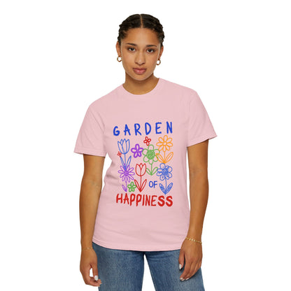 Garden of Happiness Floral Tee – Colorful Flower Graphic Shirt for Women, Cute Botanical Aesthetic T-Shirt - JennyCool