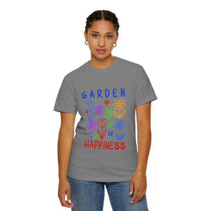 Garden of Happiness Floral Tee – Colorful Flower Graphic Shirt for Women, Cute Botanical Aesthetic T-Shirt - JennyCool