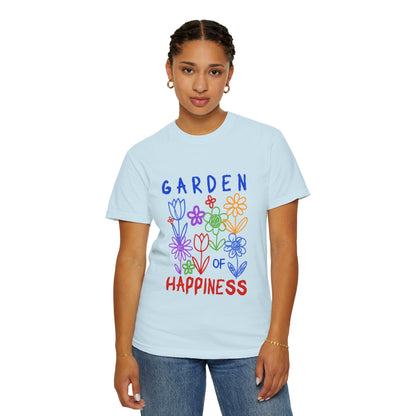 Garden of Happiness Floral Tee – Colorful Flower Graphic Shirt for Women, Cute Botanical Aesthetic T-Shirt - JennyCool