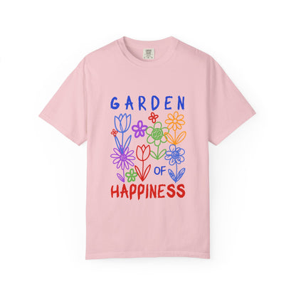 Garden of Happiness Floral Tee – Colorful Flower Graphic Shirt for Women, Cute Botanical Aesthetic T-Shirt - JennyCool
