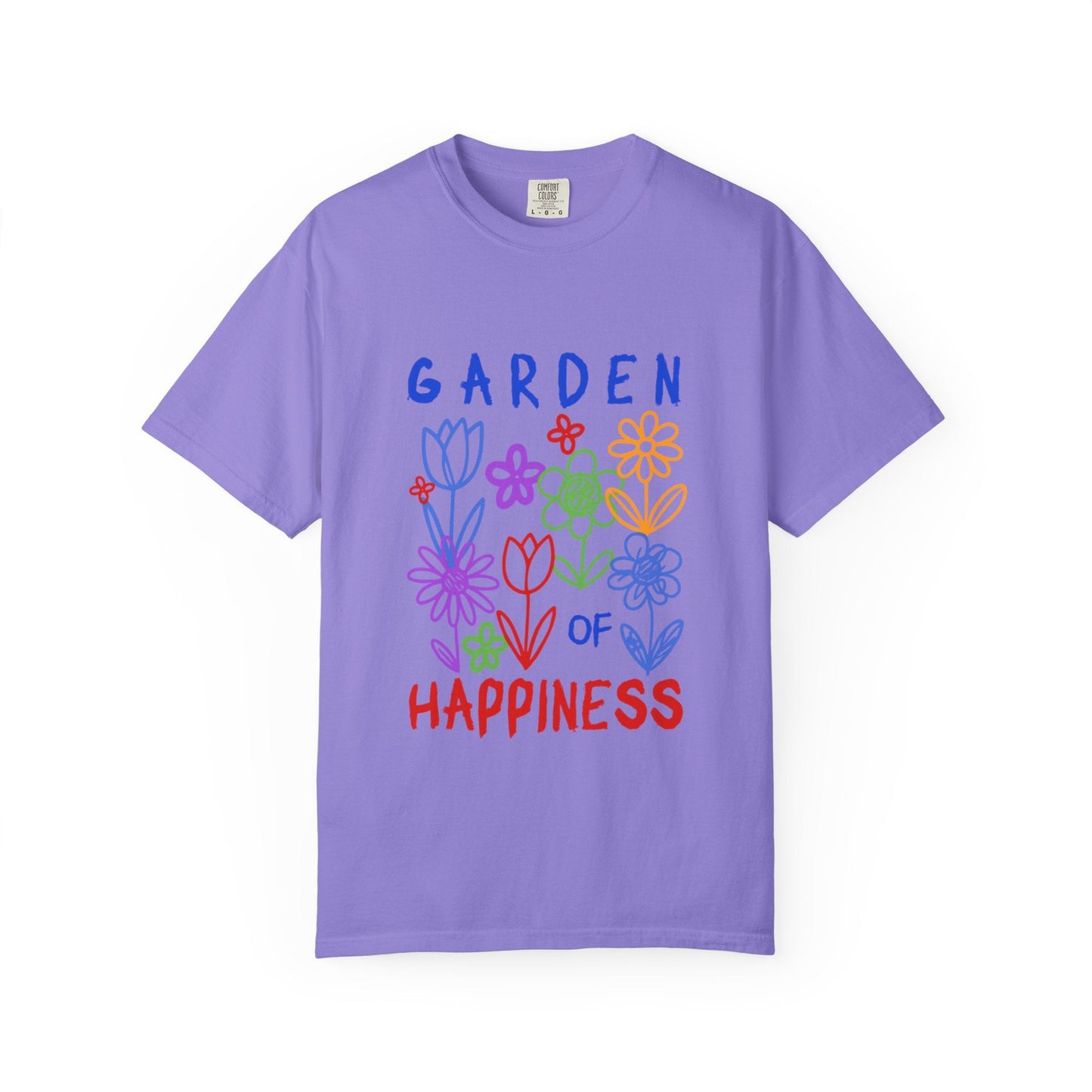 Garden of Happiness Floral Tee – Colorful Flower Graphic Shirt for Women, Cute Botanical Aesthetic T-Shirt - JennyCool