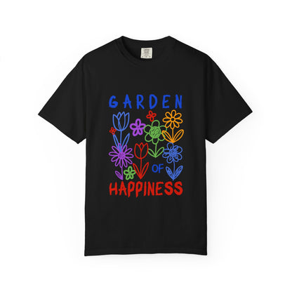 Garden of Happiness Floral Tee – Colorful Flower Graphic Shirt for Women, Cute Botanical Aesthetic T-Shirt - JennyCool