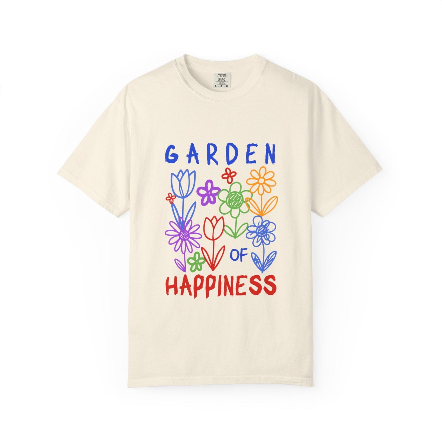Garden of Happiness Floral Tee – Colorful Flower Graphic Shirt for Women, Cute Botanical Aesthetic T-Shirt - JennyCool
