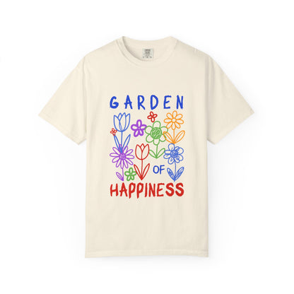 Garden of Happiness Floral Tee – Colorful Flower Graphic Shirt for Women, Cute Botanical Aesthetic T-Shirt - JennyCool