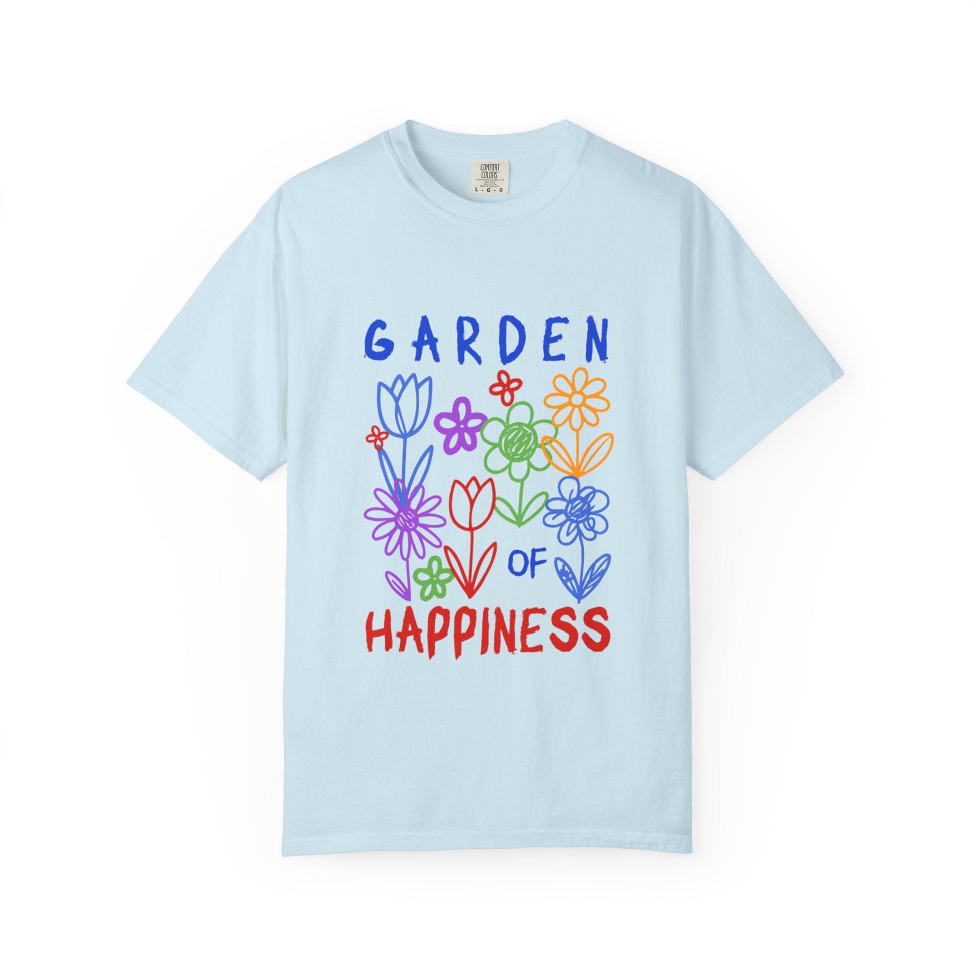 Garden of Happiness Floral Tee – Colorful Flower Graphic Shirt for Women, Cute Botanical Aesthetic T-Shirt - JennyCool