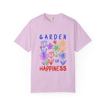 Garden of Happiness Floral Tee – Colorful Flower Graphic Shirt for Women, Cute Botanical Aesthetic T-Shirt - JennyCool
