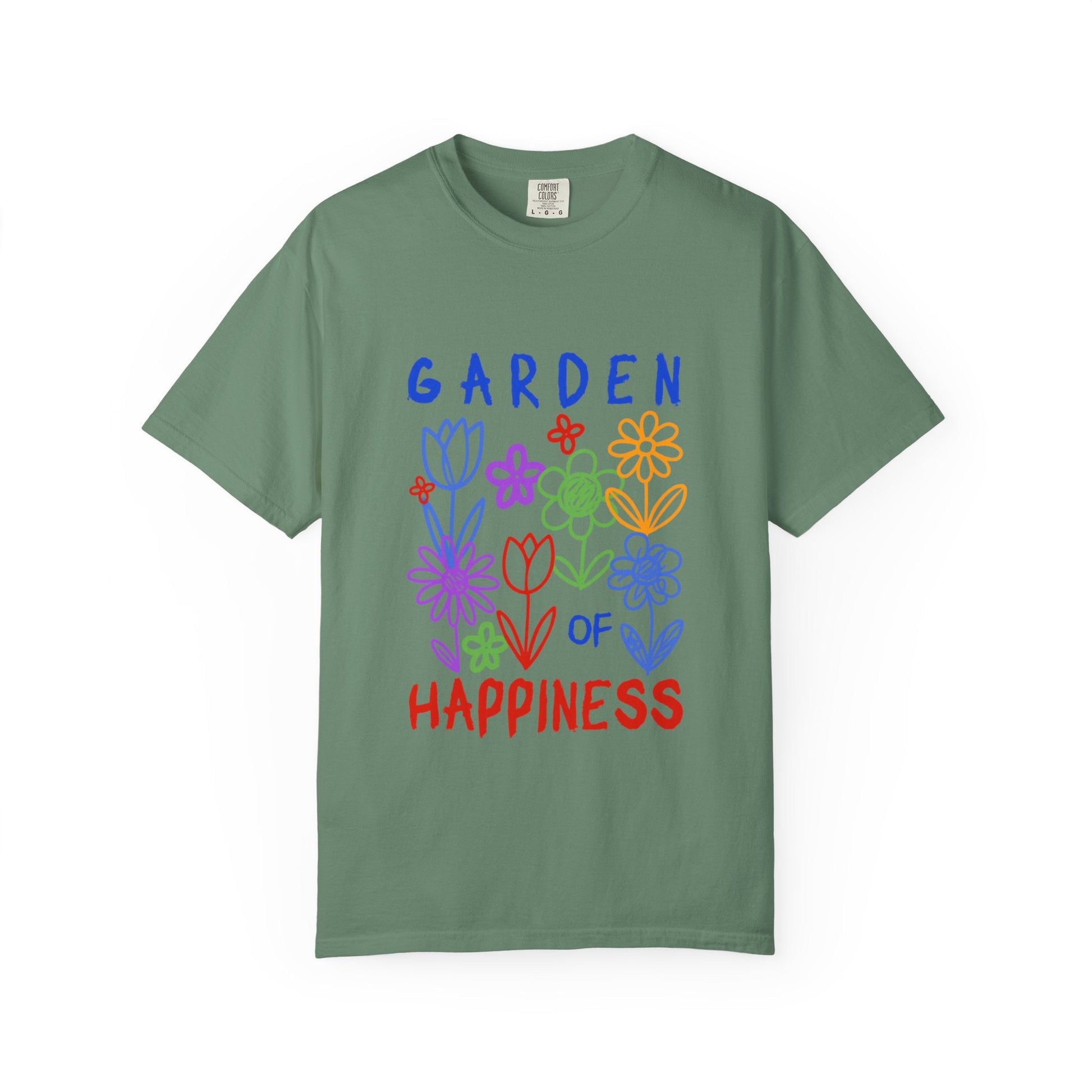 Garden of Happiness Floral Tee – Colorful Flower Graphic Shirt for Women, Cute Botanical Aesthetic T-Shirt - JennyCool