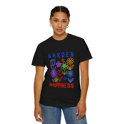 Garden of Happiness Floral Tee – Colorful Flower Graphic Shirt for Women, Cute Botanical Aesthetic T-Shirt - JennyCool
