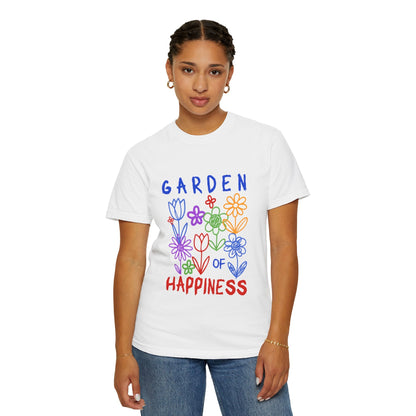 Garden of Happiness Floral Tee – Colorful Flower Graphic Shirt for Women, Cute Botanical Aesthetic T-Shirt - JennyCool