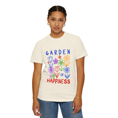 Garden of Happiness Floral Tee – Colorful Flower Graphic Shirt for Women, Cute Botanical Aesthetic T-Shirt - JennyCool