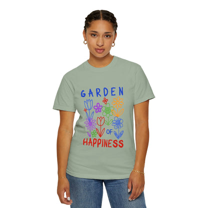 Garden of Happiness Floral Tee – Colorful Flower Graphic Shirt for Women, Cute Botanical Aesthetic T-Shirt - JennyCool