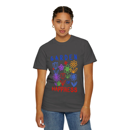 Garden of Happiness Floral Tee – Colorful Flower Graphic Shirt for Women, Cute Botanical Aesthetic T-Shirt - JennyCool