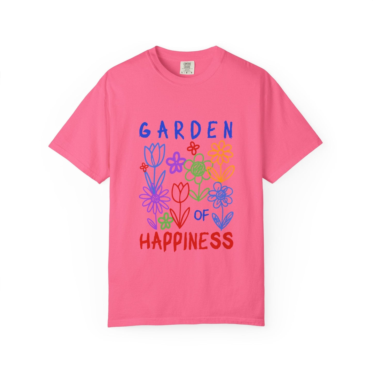 Garden of Happiness Floral Tee – Colorful Flower Graphic Shirt for Women, Cute Botanical Aesthetic T-Shirt - JennyCool