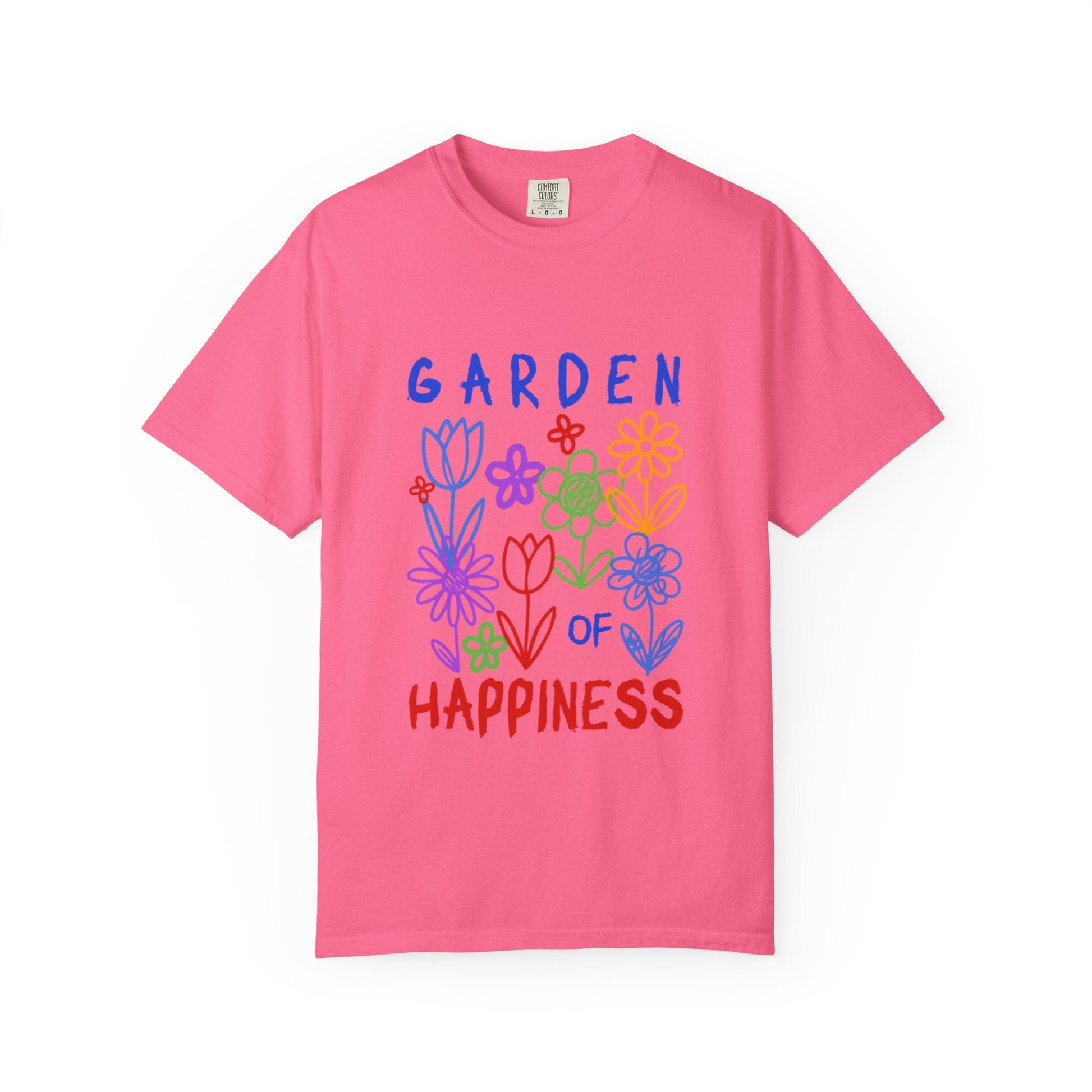 Garden of Happiness Floral Tee – Colorful Flower Graphic Shirt for Women, Cute Botanical Aesthetic T-Shirt - JennyCool