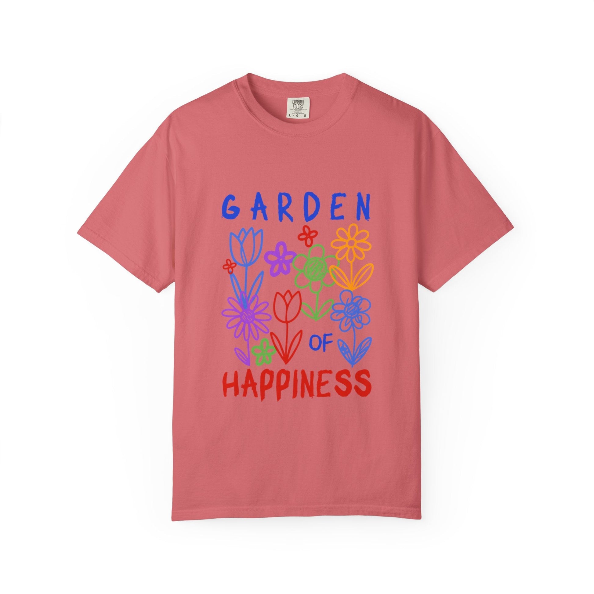 Garden of Happiness Floral Tee – Colorful Flower Graphic Shirt for Women, Cute Botanical Aesthetic T-Shirt - JennyCool