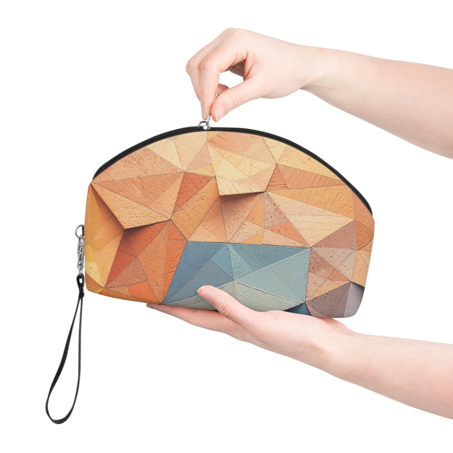 Geometric Abstract Makeup Bag – Modern Polygon Cosmetic Pouch, Faux Leather Travel Makeup Organizer - JennyCool