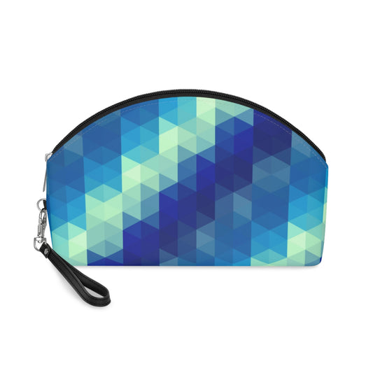 Geometric Blue Mosaic Makeup Bag — Blue Triangle Pattern Cosmetic Pouch - JennyCool
